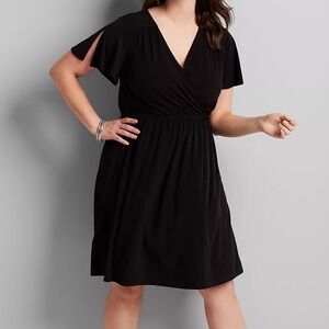 Lane Bryant 14/16 Black Dress with Elastic Waist, Flutter Sleeves and Pockets